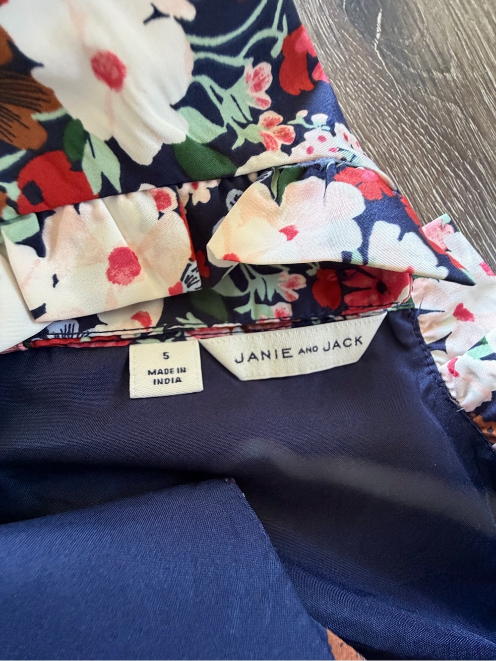 Janie and Jack Navy Floral Dress with Pink Trim - Picture 3 of 5